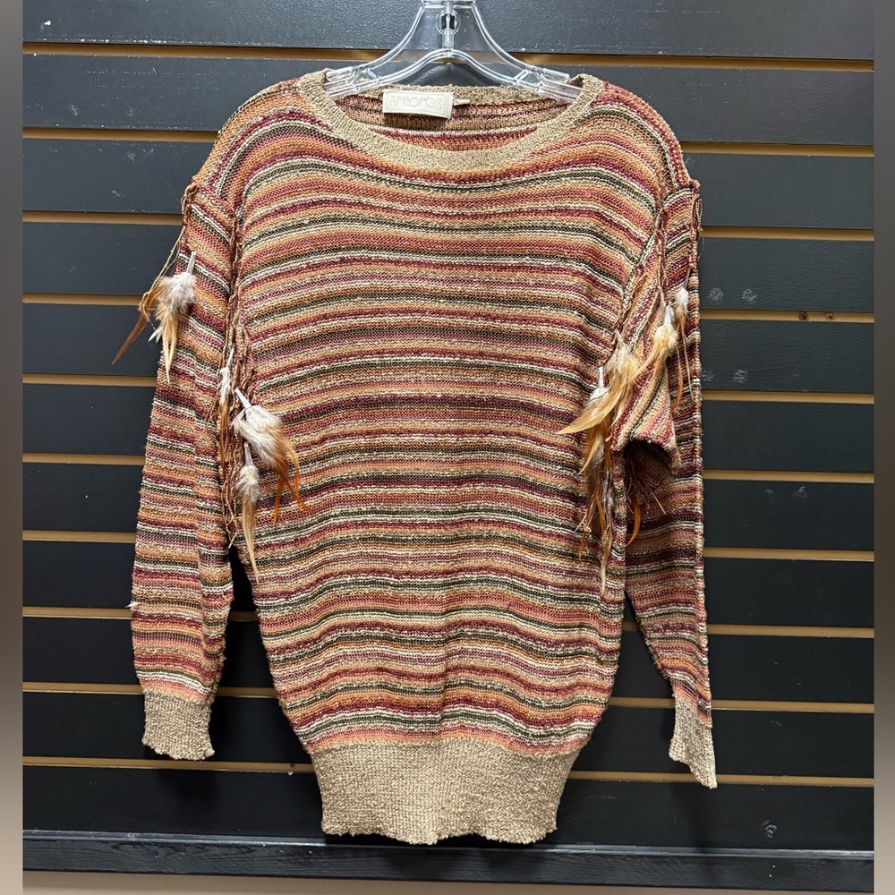 Apropos Boho Striped Feather Sleeve Sweater OS